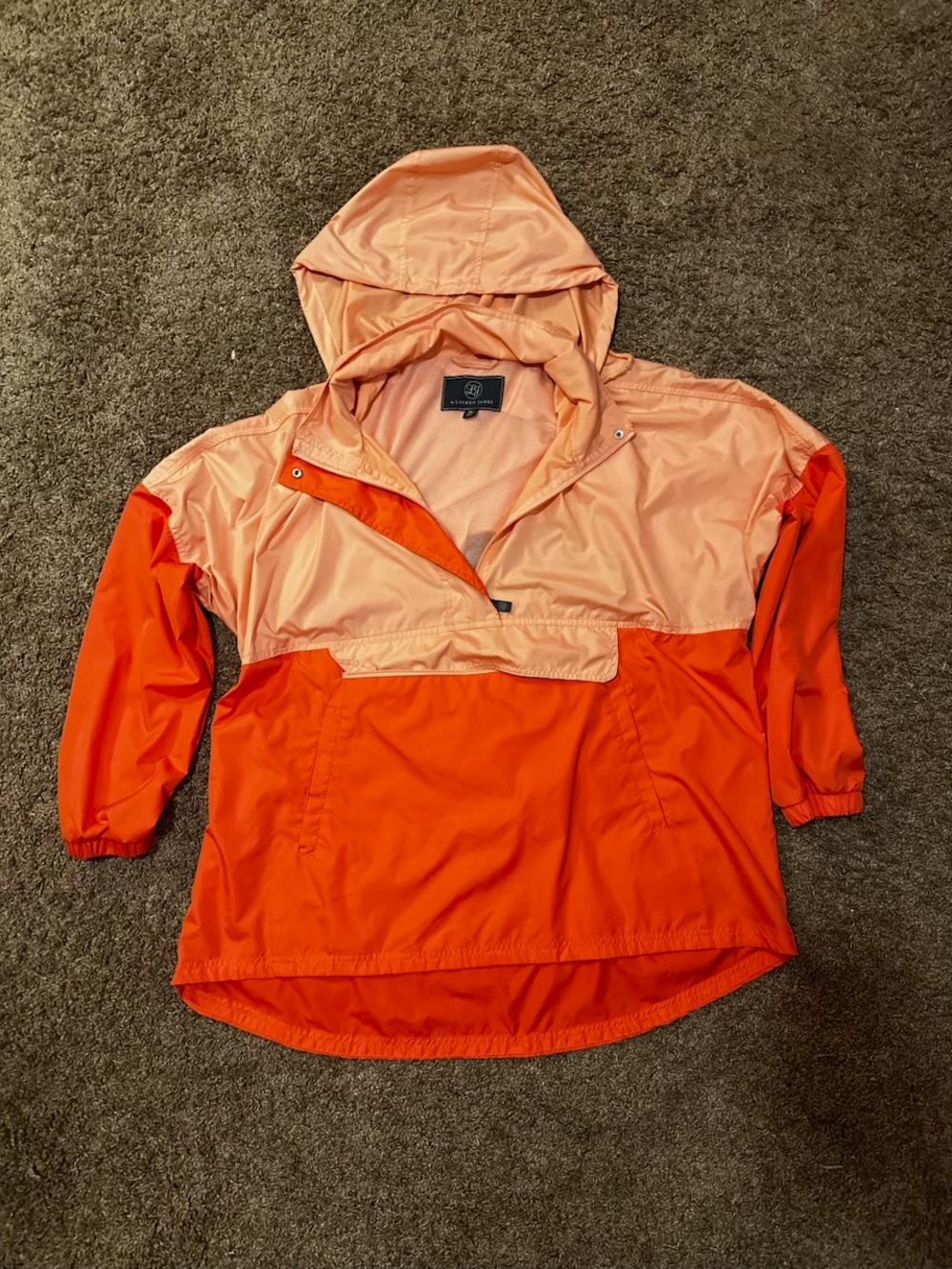 Lauren James Colorblock Hooded Rain Pullover in Peach & Orange